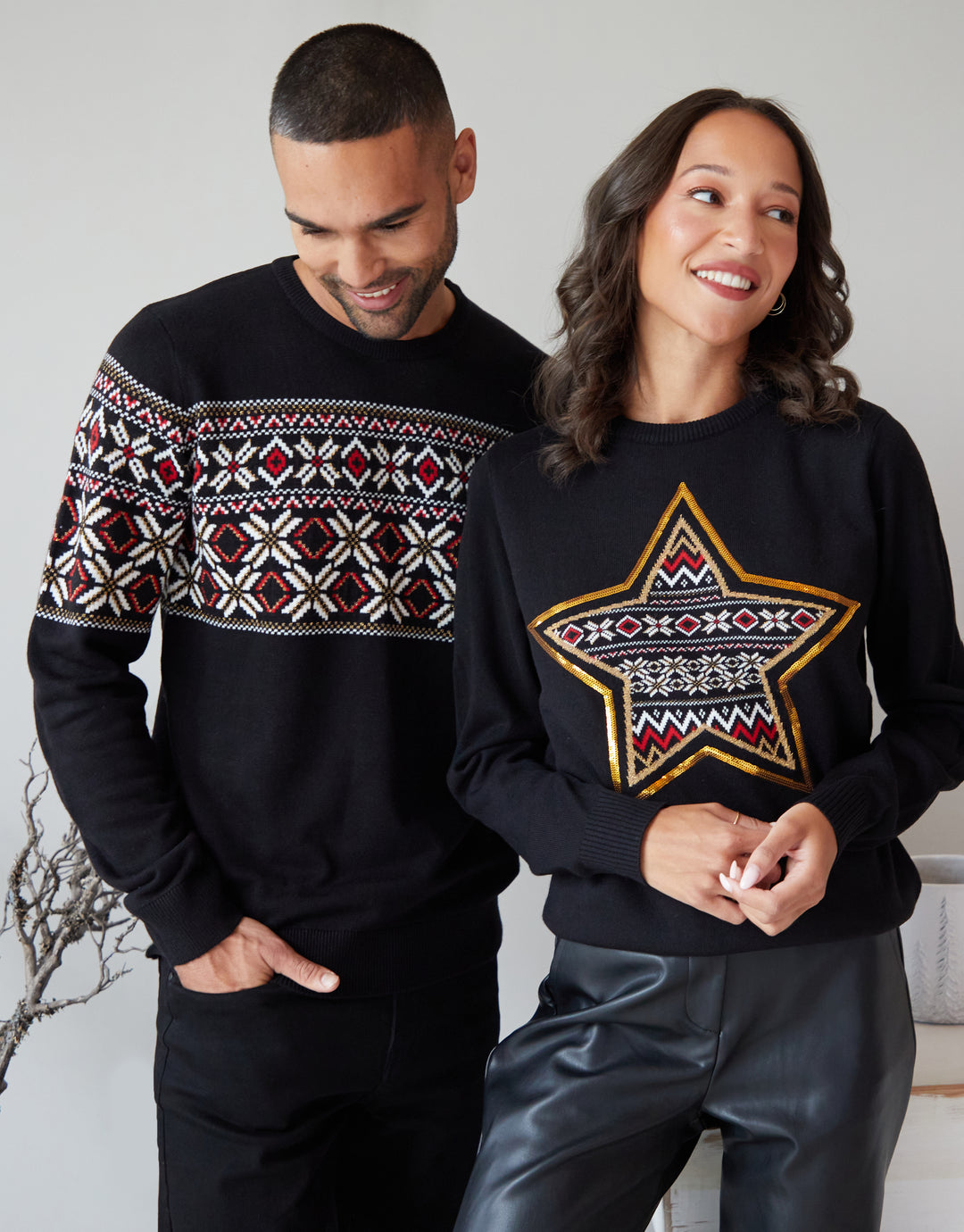 Black Fairisle Metallic Thread Crew Neck Christmas Jumper