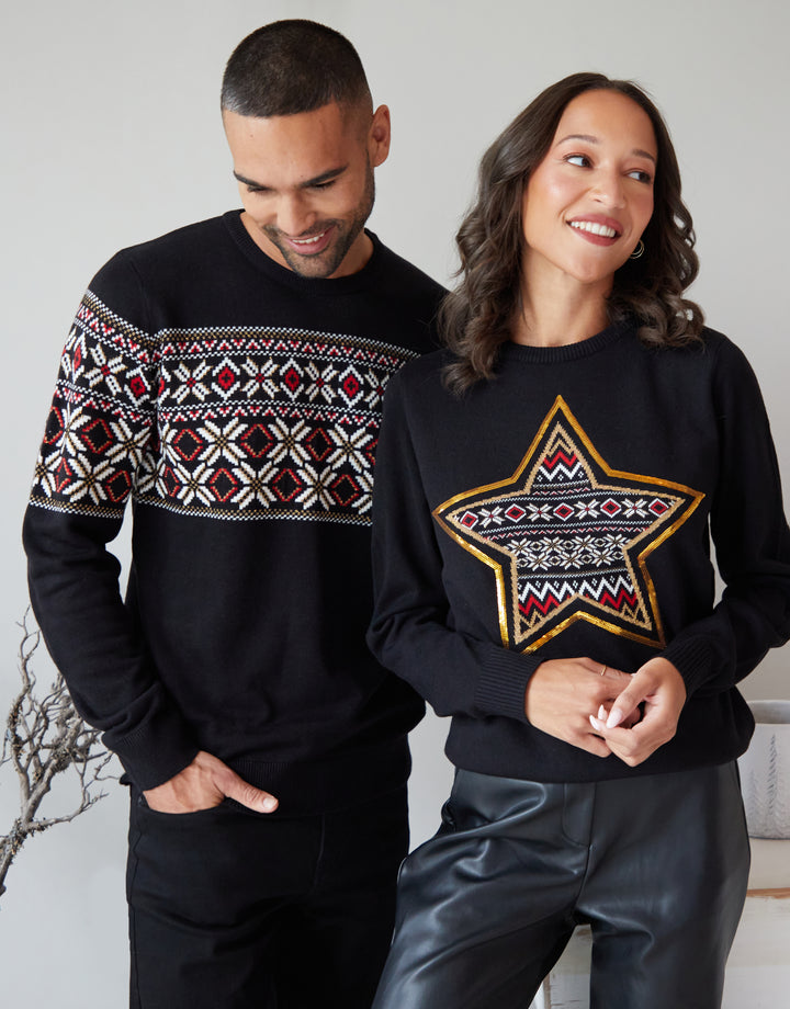 Black Fairisle Metallic Thread Crew Neck Christmas Jumper