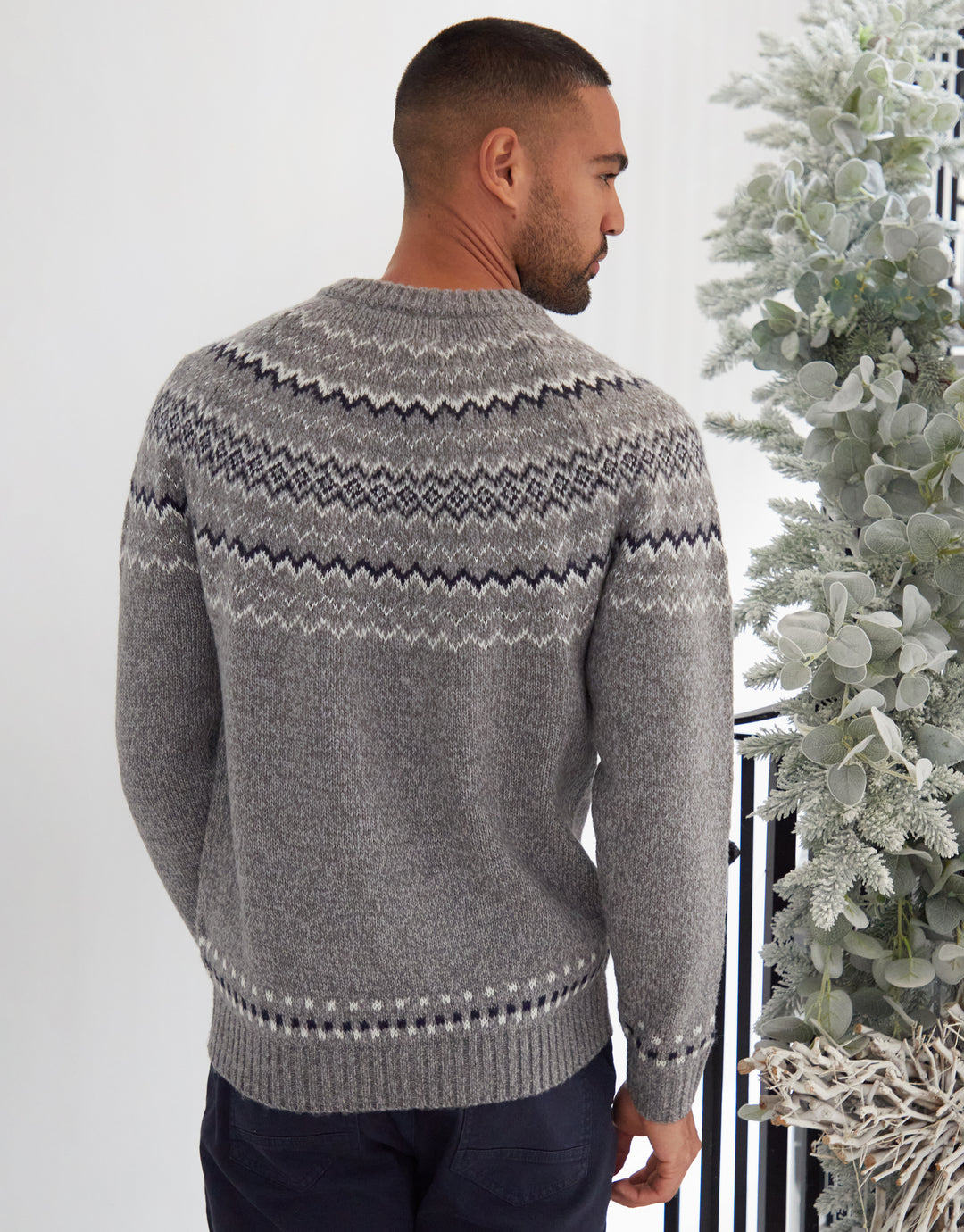 Fairisle Knitted Raglan Jumper in Grey