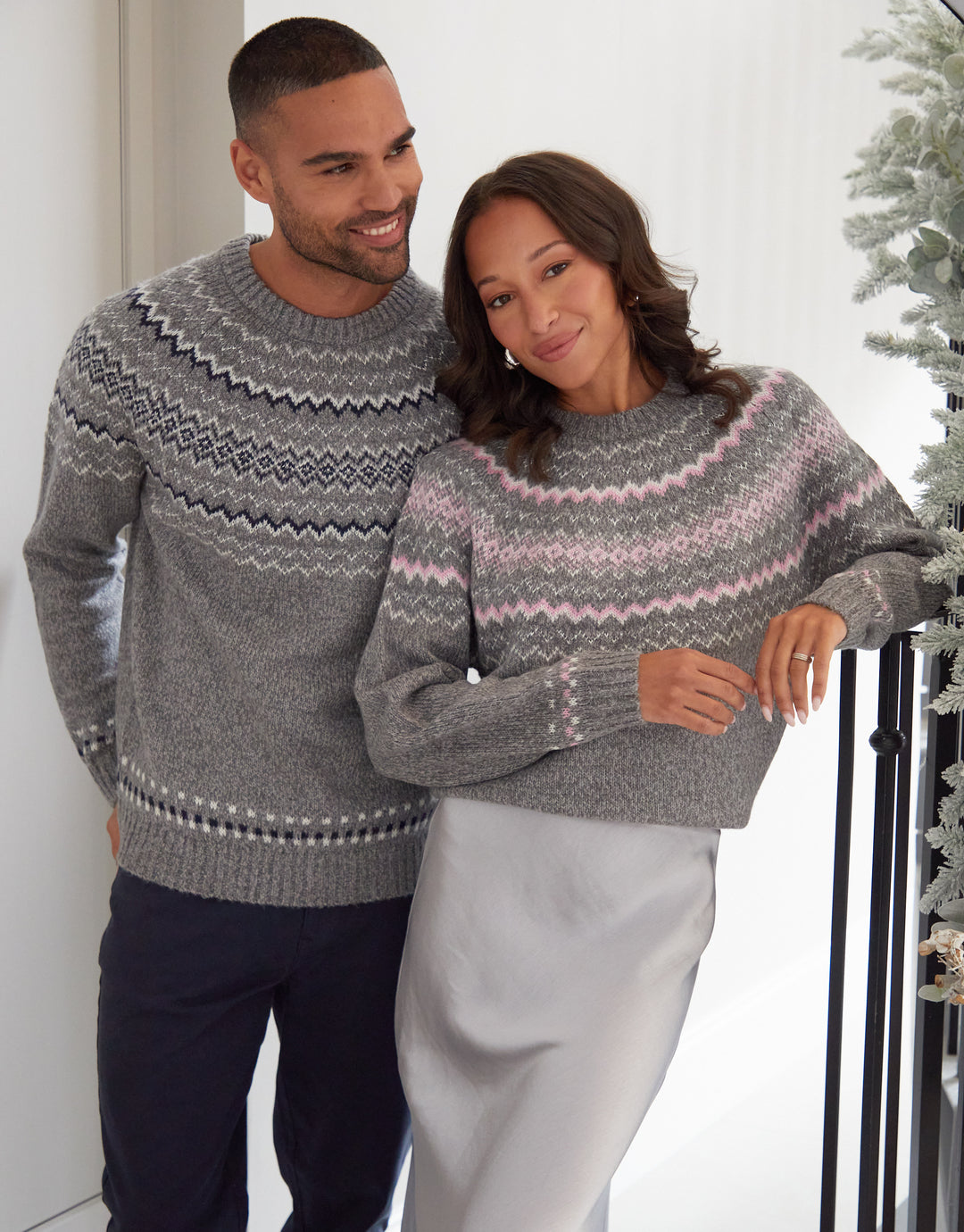 Fairisle Knitted Raglan Jumper in Grey
