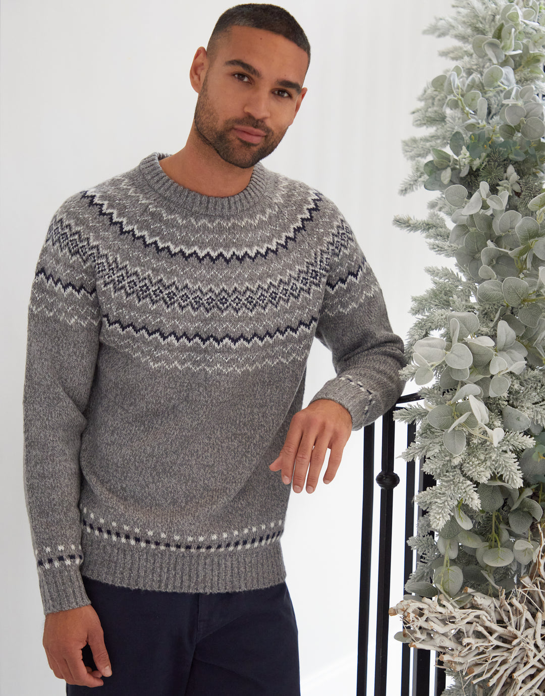Fairisle Knitted Raglan Jumper in Grey