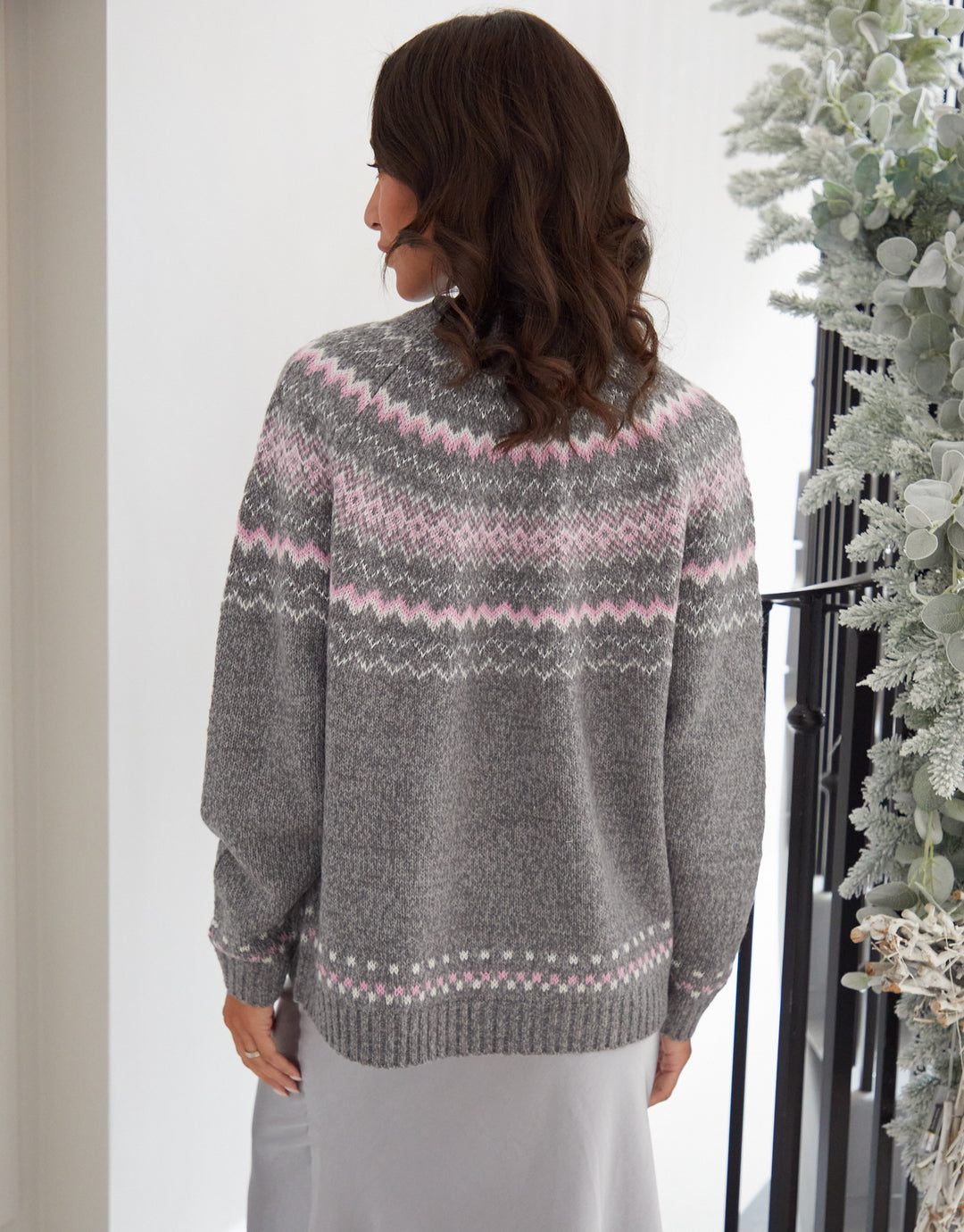 Fairisle Knitted Raglan Jumper in Grey