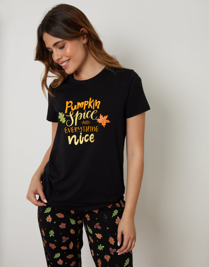 Black Pumpkin Graphic Print Pyjamas (2-Piece Set)