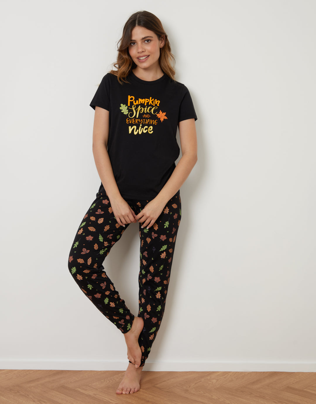 Black Pumpkin Graphic Print Pyjamas (2-Piece Set)