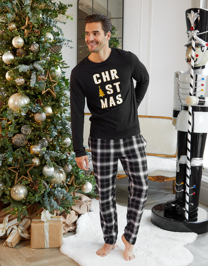 Black Check Long Sleeve Christmas Pyjamas (2-Piece Set)