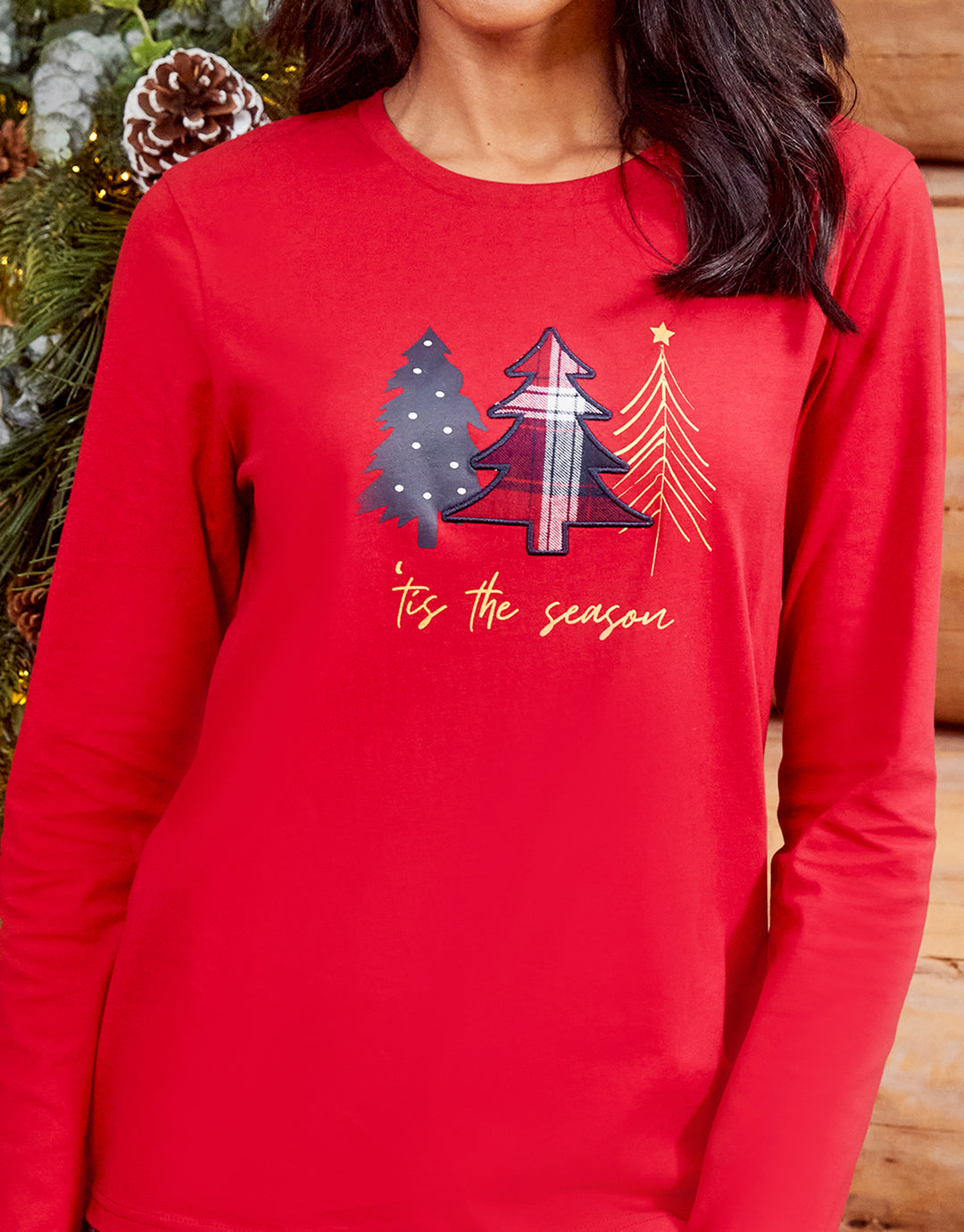 Red Tartan Check Long Sleeve Christmas Pyjamas (2-Piece Set)