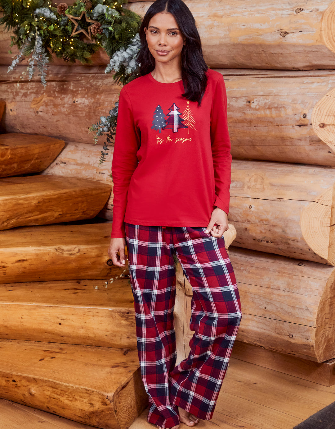 Threadbare Women's Red Tartan Check Long Sleeve Christmas Family