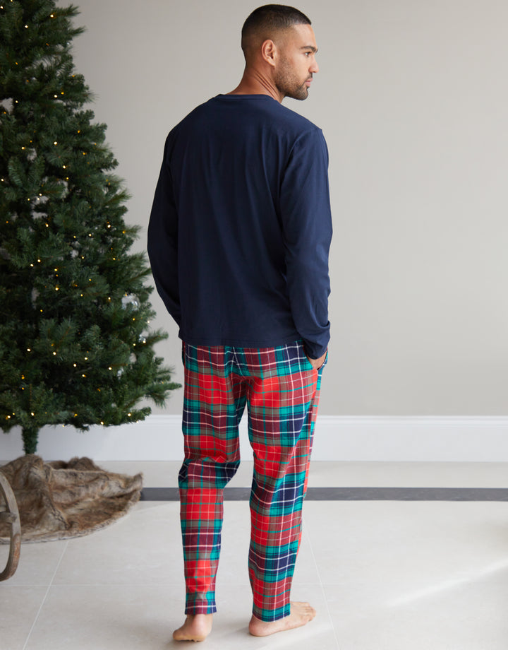 Navy Christmas Tree Graphic Long Sleeve Check Pyjamas