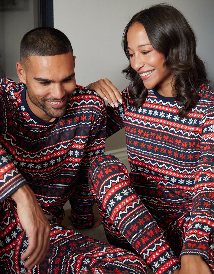Red Fairisle Long Sleeve Christmas Pyjamas (2-Piece Set)