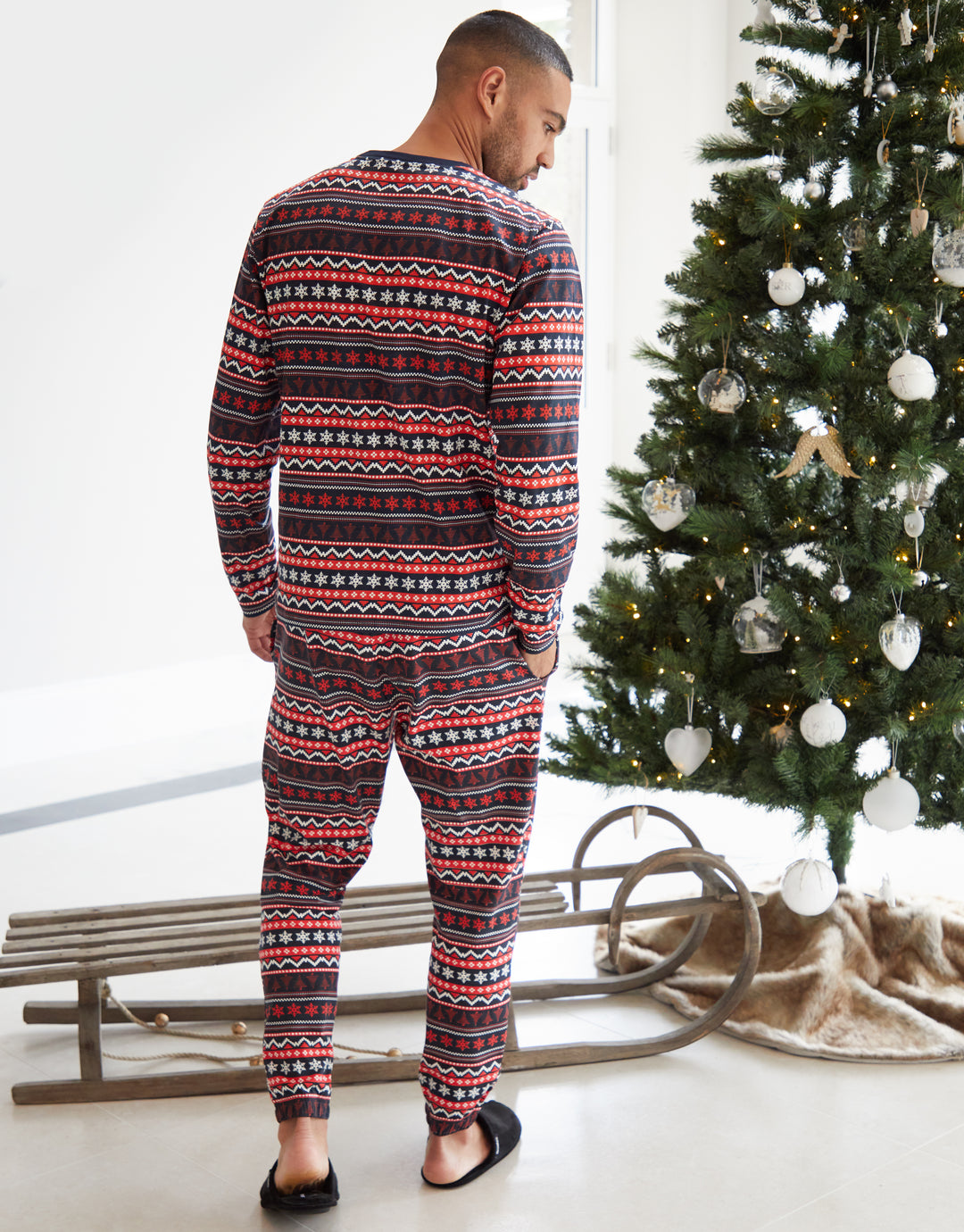 Red Fairisle Long Sleeve Christmas Pyjamas (2-Piece Set)