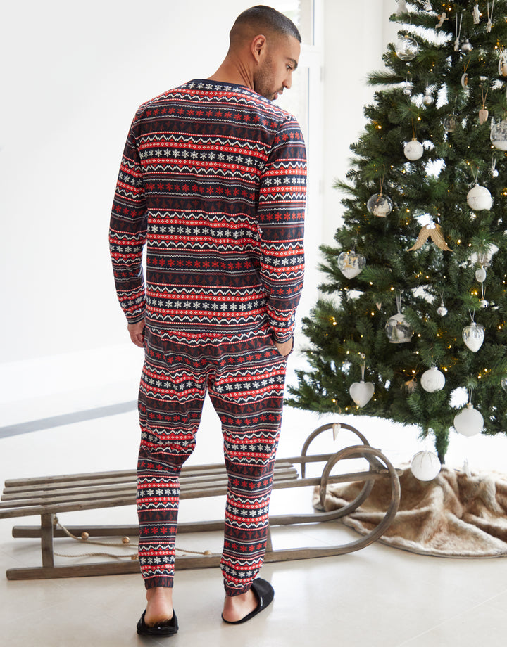Red Fairisle Long Sleeve Christmas Pyjamas (2-Piece Set)