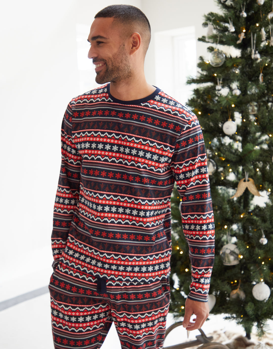 Red Fairisle Long Sleeve Christmas Pyjamas (2-Piece Set)