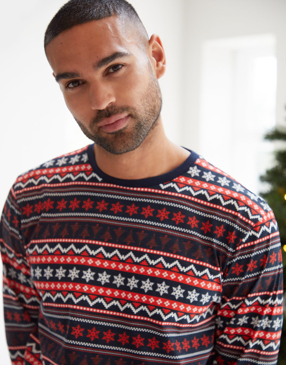 Red Fairisle Long Sleeve Christmas Pyjamas (2-Piece Set)