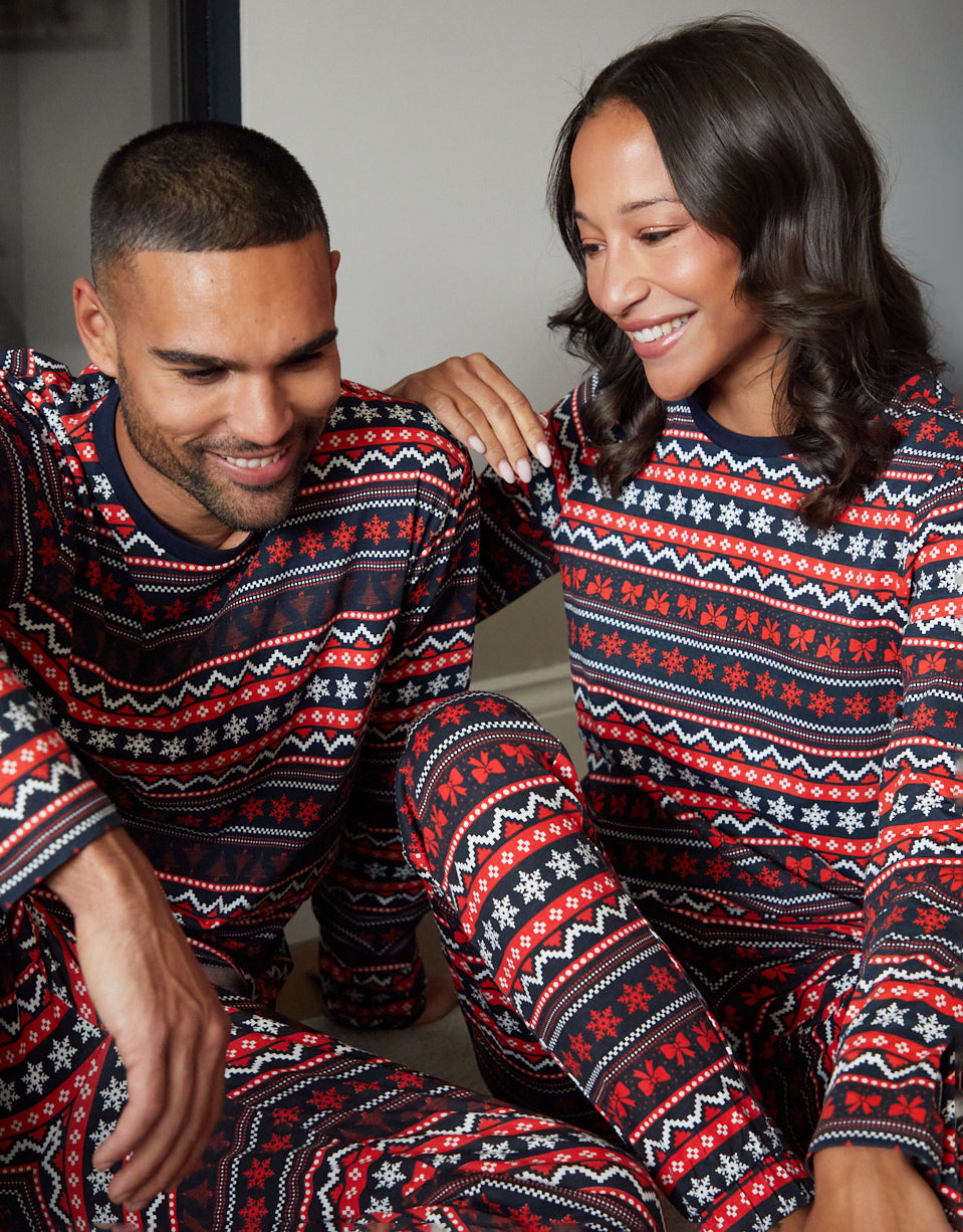Red Fairisle Long Sleeve Christmas Pyjamas (2-Piece Set)