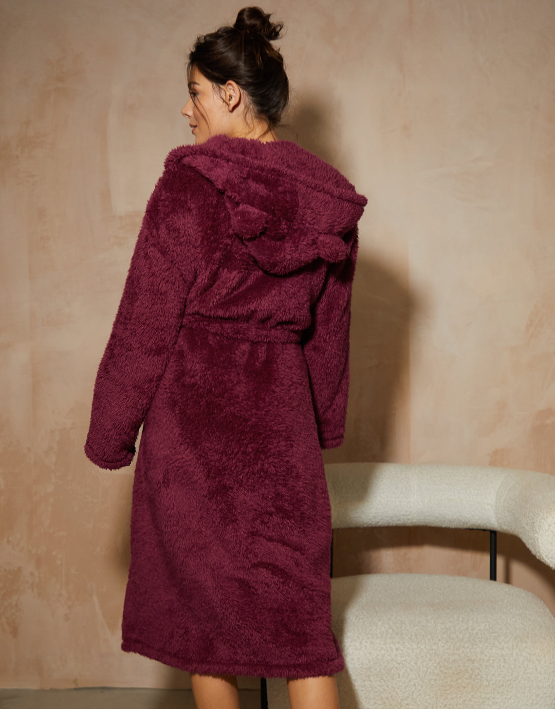 Threadbare Women's Burgundy Wine Red Fluffy Hooded Ladies' Dressing Gown Threadbare Women's Burgundy Wine Red Fluffy Hooded Ladies' Dressing Gown