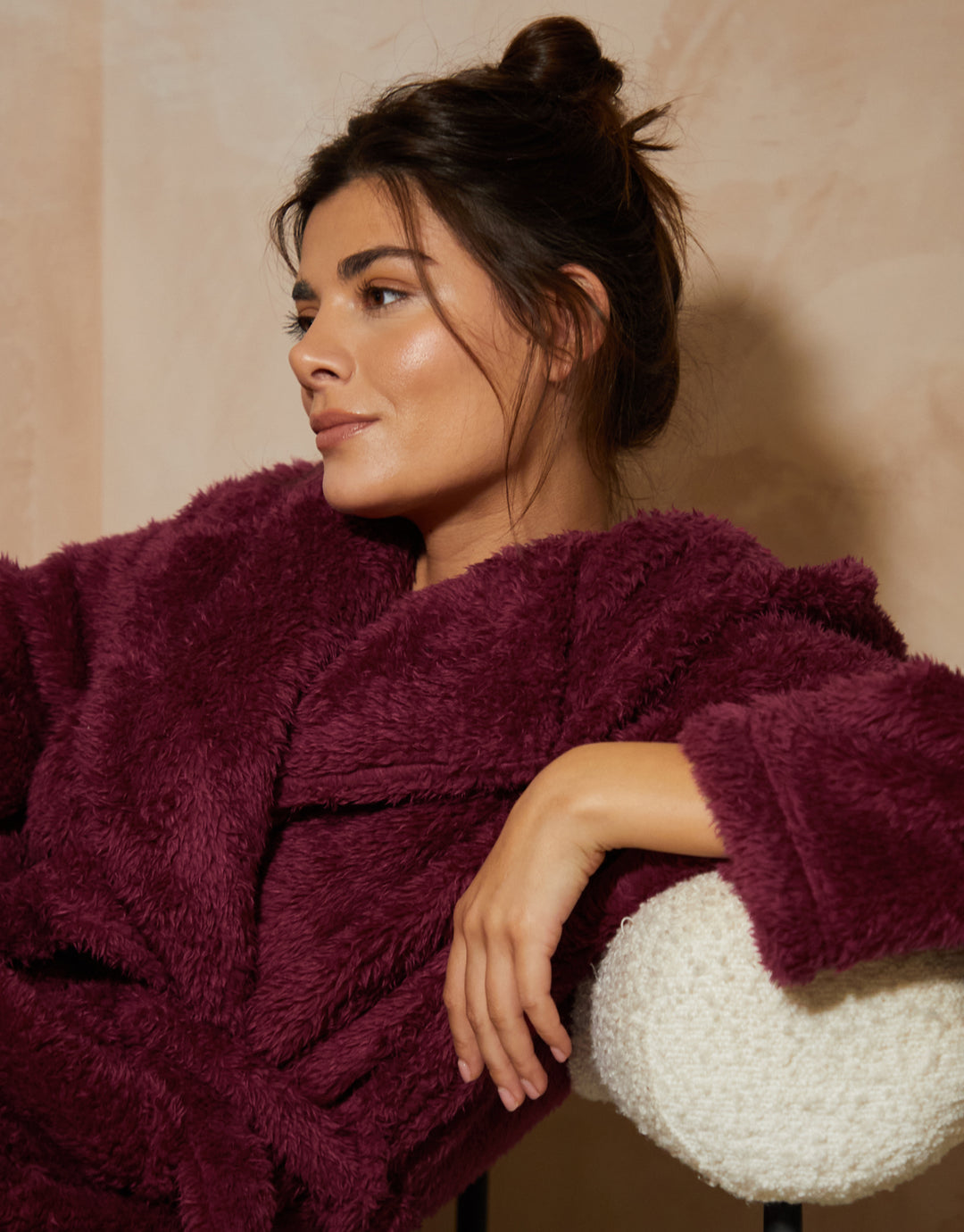 Threadbare Women's Burgundy Wine Red Fluffy Hooded Ladies' Dressing Gown Threadbare Women's Burgundy Wine Red Fluffy Hooded Ladies' Dressing Gown