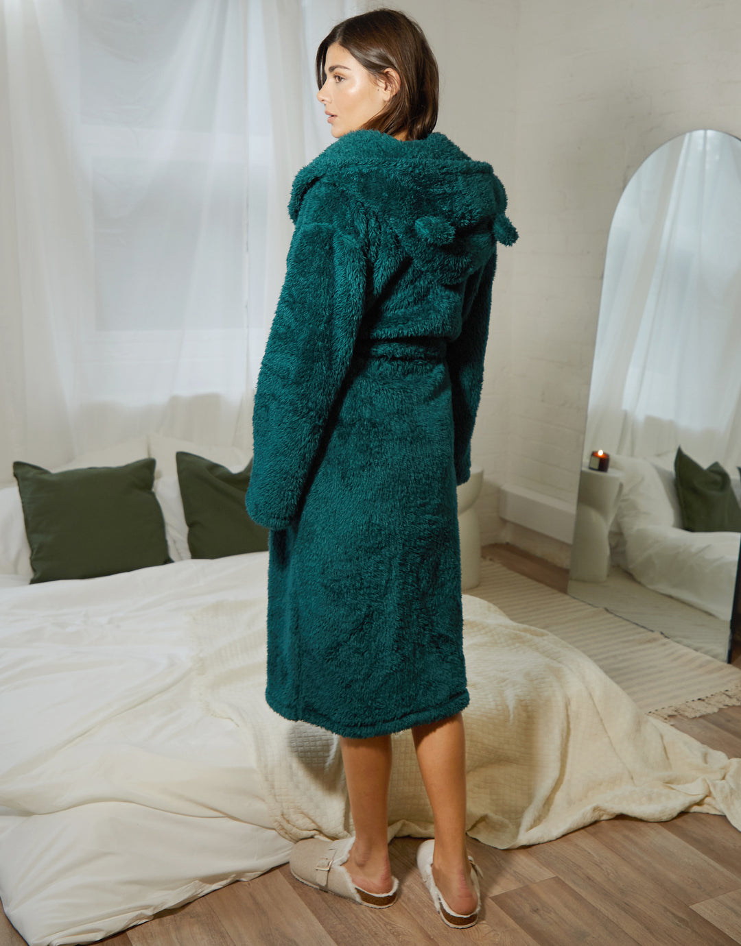 Threadbare Women's Teal Green Fluffy Hooded Ladies' Dressing Gown Threadbare Women's Teal Green Fluffy Hooded Ladies' Dressing Gown