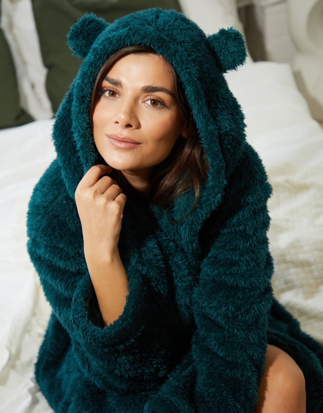 Threadbare Women's Teal Green Fluffy Hooded Ladies' Dressing Gown Threadbare Women's Teal Green Fluffy Hooded Ladies' Dressing Gown