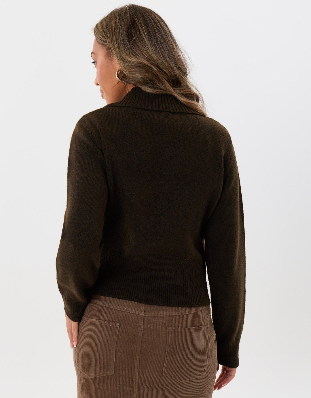 Polo Button Up Cardigan in Chocolate Brown