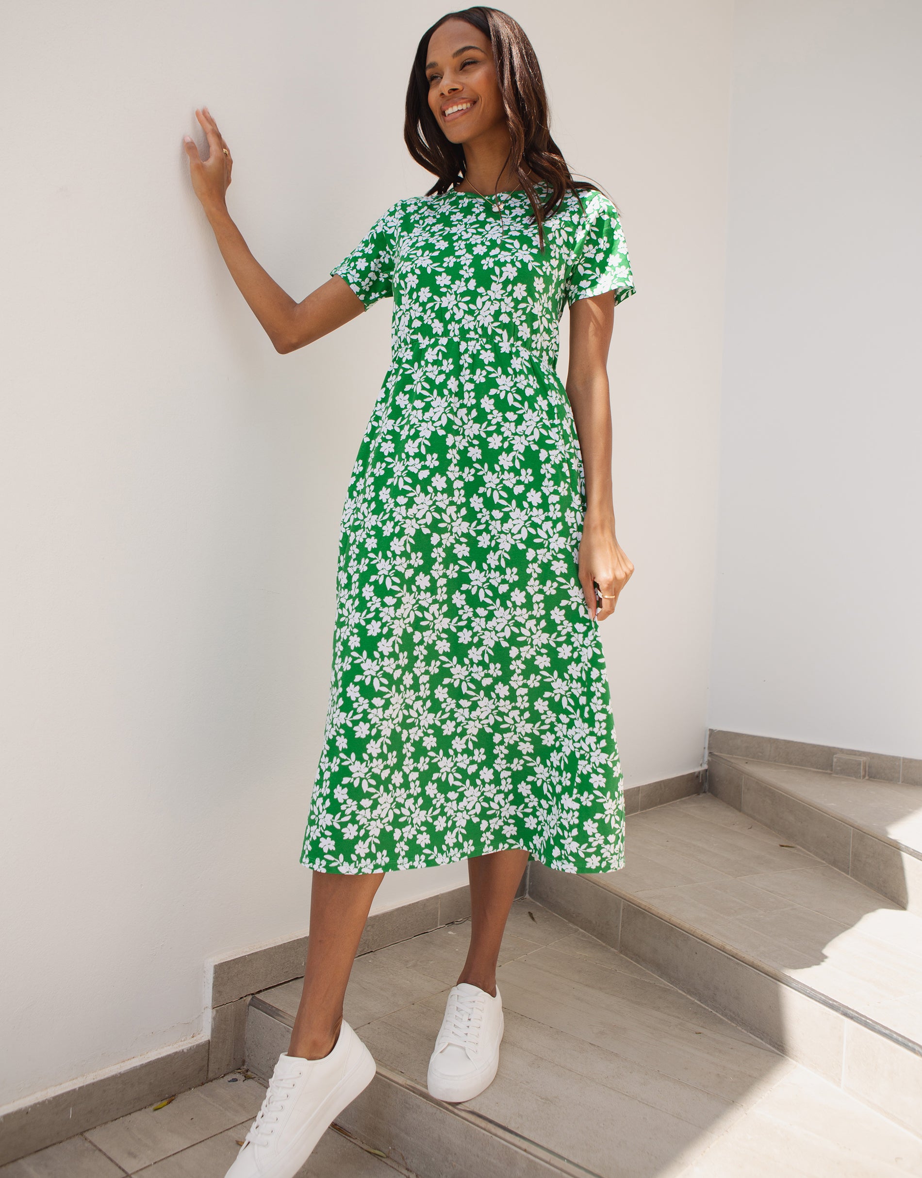 Slub Jersey Dress With Side Pockets Foam Green