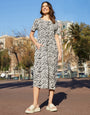 Black Zebra Print Jersey Midi Smock Dress with Pockets