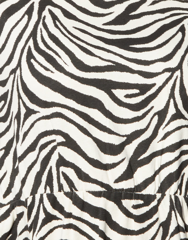 Black Zebra Print Jersey Midi Smock Dress with Pockets