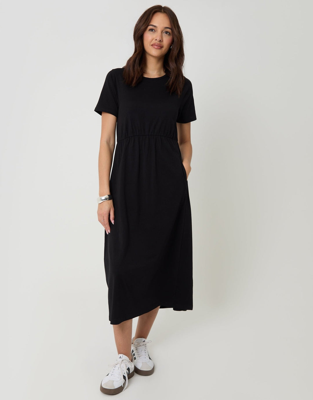 Threadbare Women's Cotton Midi Smock Dress in Black