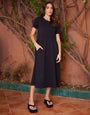 Black Jersey Midi Smock Dress with Pockets