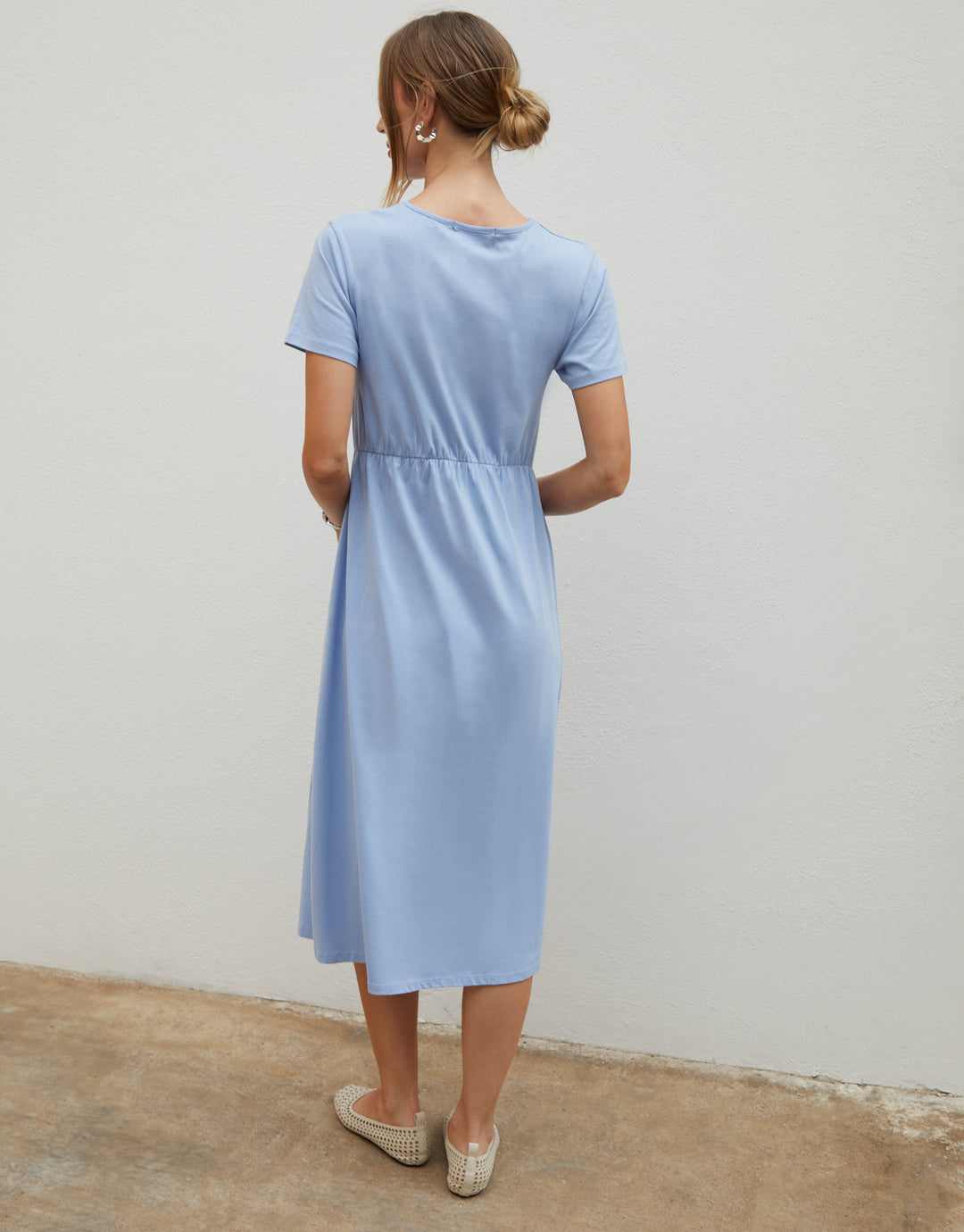 Blue Jersey Midi Smock Dress with Pockets