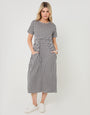 Black Gingham Jersey Midi Smock Dress with Pockets