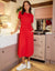 Red Jersey Midi Smock Dress with Pockets