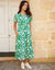 Green Floral Print Jersey Midi Smock Dress with Pockets