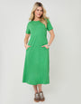 Green Jersey Midi Smock Dress with Pockets