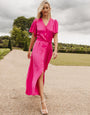 Pink Satin Button Down Midi Dress
