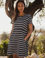 Navy Stripe Jersey Smock Dress with Pockets