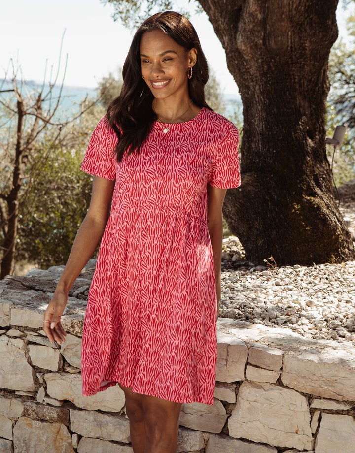 Pink Zebra Print Jersey Smock Dress with Pockets