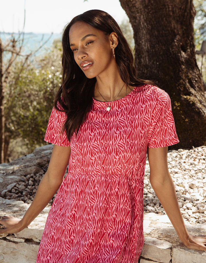 Pink Zebra Print Jersey Smock Dress with Pockets