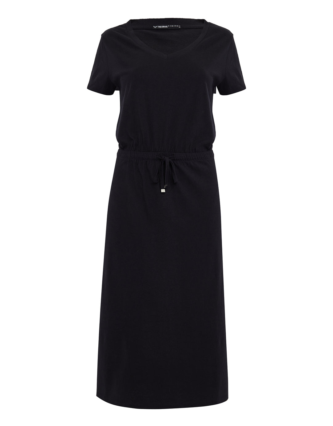Black Jersey Short Sleeve V Neck Midi Dress
