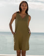 Khaki Green Linen Blend Sleeveless Shift Dress