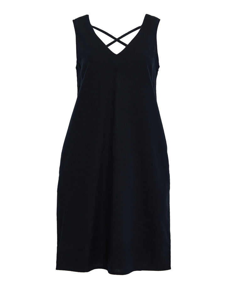 Black Linen Blend Sleeveless Shift Dress