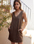 Chocolate Brown Linen Blend Sleeveless Shift Dress