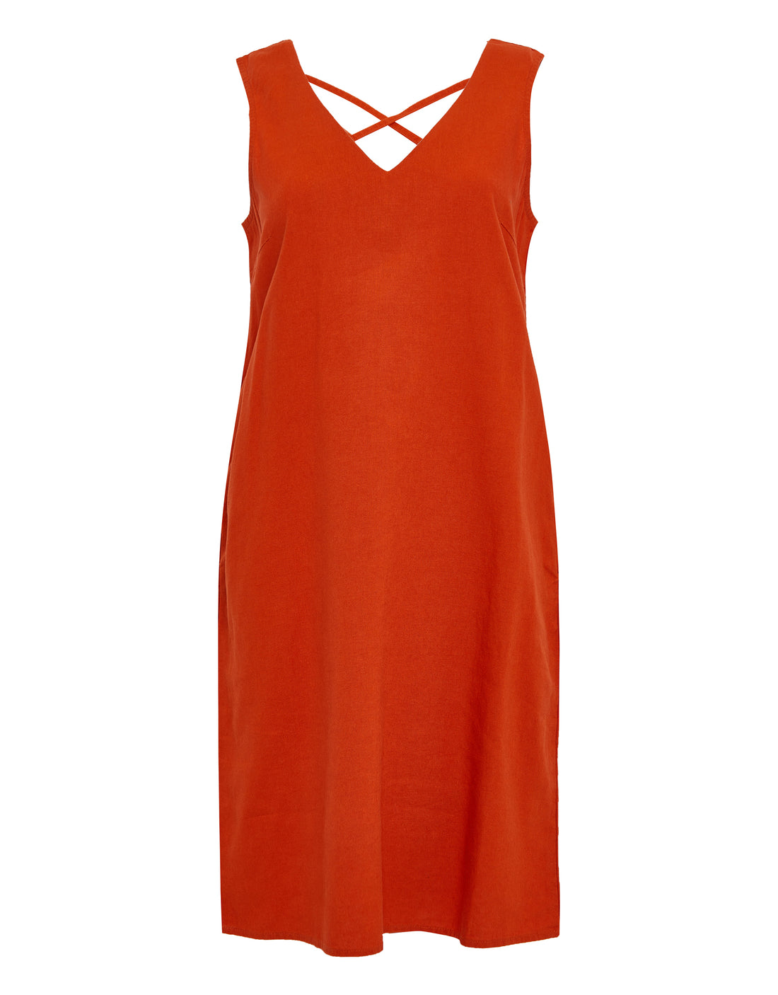 Women's Orange Linen Blend Sleeveless V-Neck Crossback Shift Dress ...