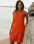 Orange Linen Blend Sleeveless Shift Dress