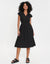 Black Cotton Poplin Tie Waist Sleeveless Midi Dress