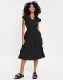 Black Cotton Poplin Tie Waist Sleeveless Midi Dress