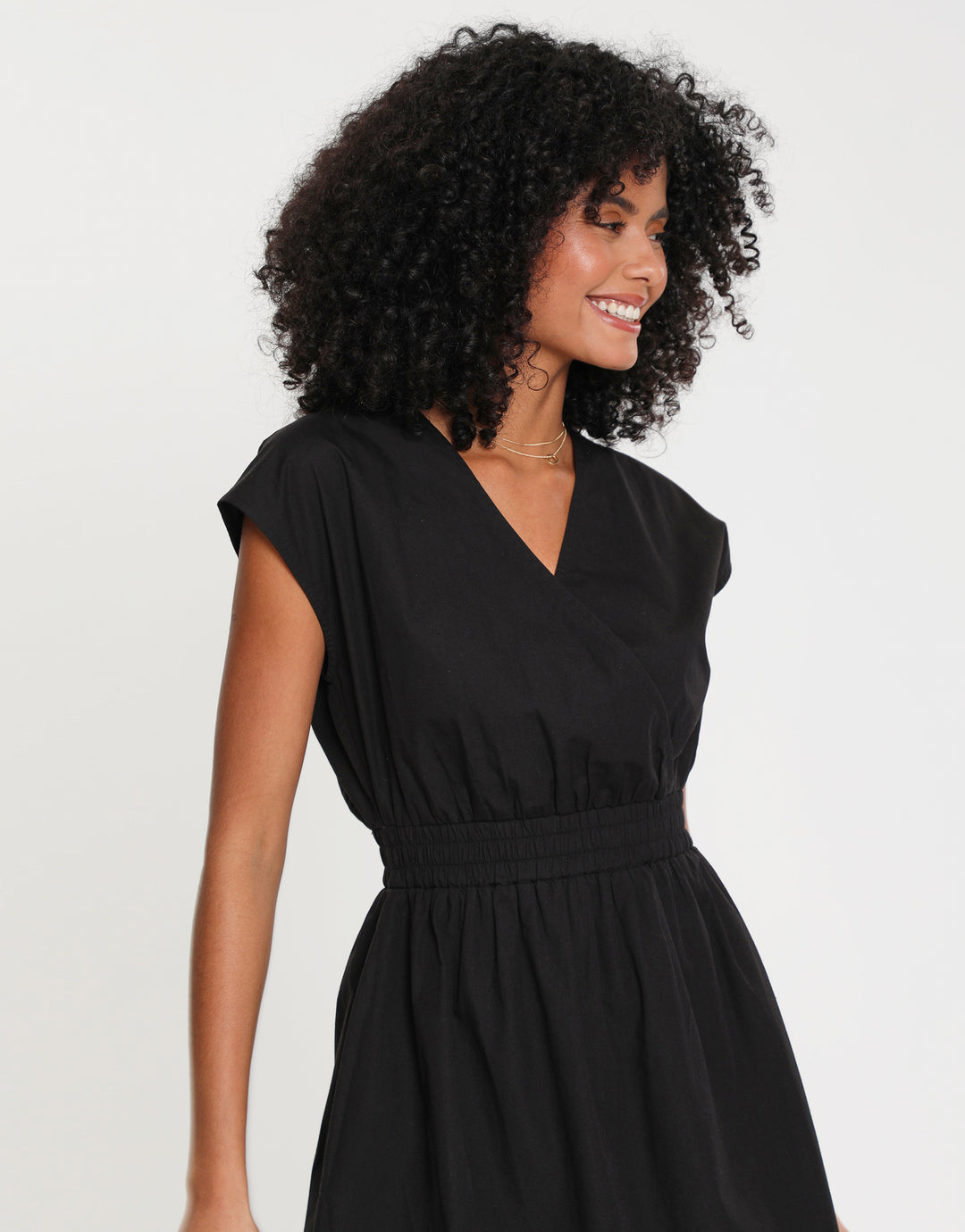 Black Cotton Poplin Tie Waist Sleeveless Midi Dress