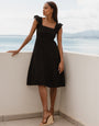 Black Broderie Anglaise Frill Sleeve Tiered Midi Smock Dress