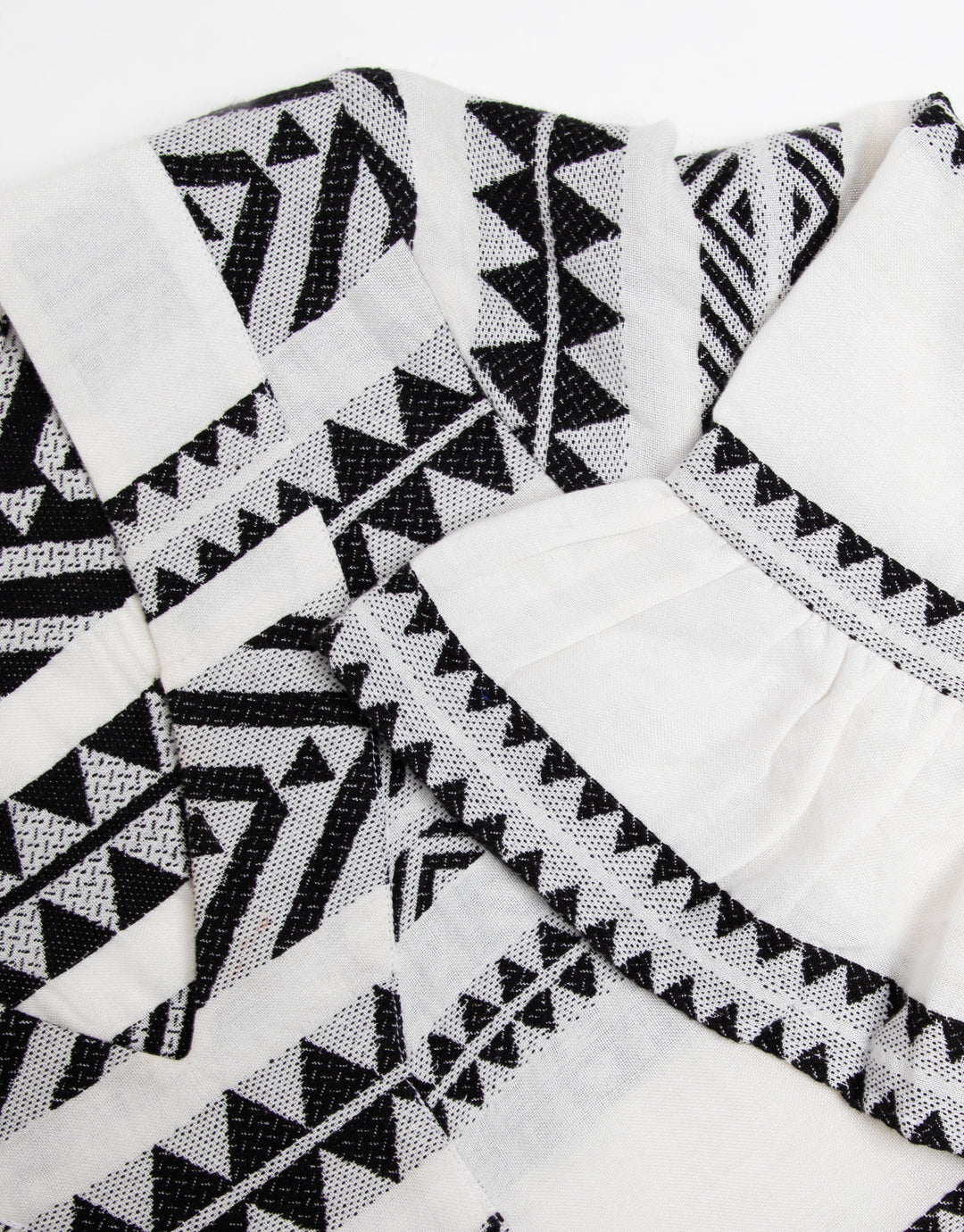 White & Black Embroidered Aztec V Neck Tiered Smock Dress