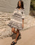 White & Black Embroidered Aztec V Neck Tiered Smock Dress