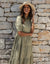 Khaki Green Button Down Collared Tiered Maxi Shirt Dress